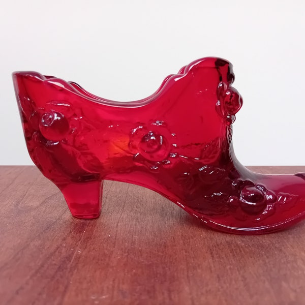 Fenton Glass Ruby Red and Orange Slipper