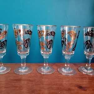 Gold and Black 1950s Sherry Glasses
