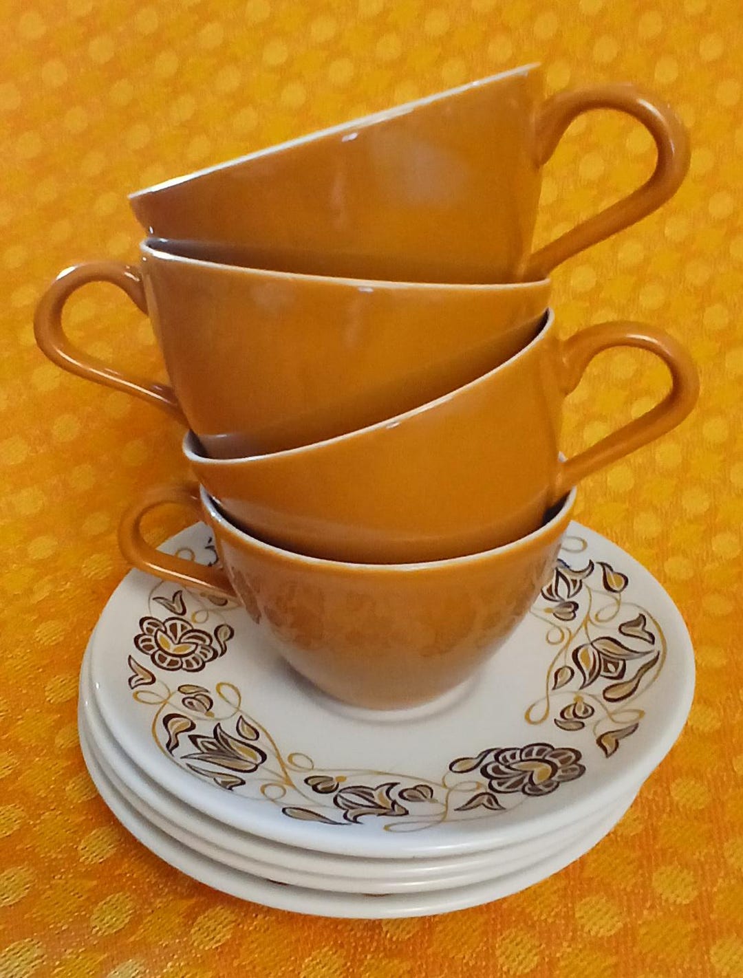 Vintage Poole Pottery Desert Song Tea Cups and Saucers, Mid