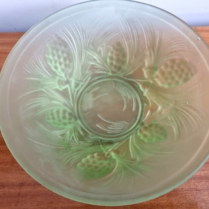 Uranium Glass Fruit Bowl with Pine Cone Design