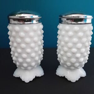 Fenton Hobnail Scallop Footed Milk Glass Salt and Pepper Shakers