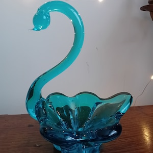 Blue Art Glass Swan