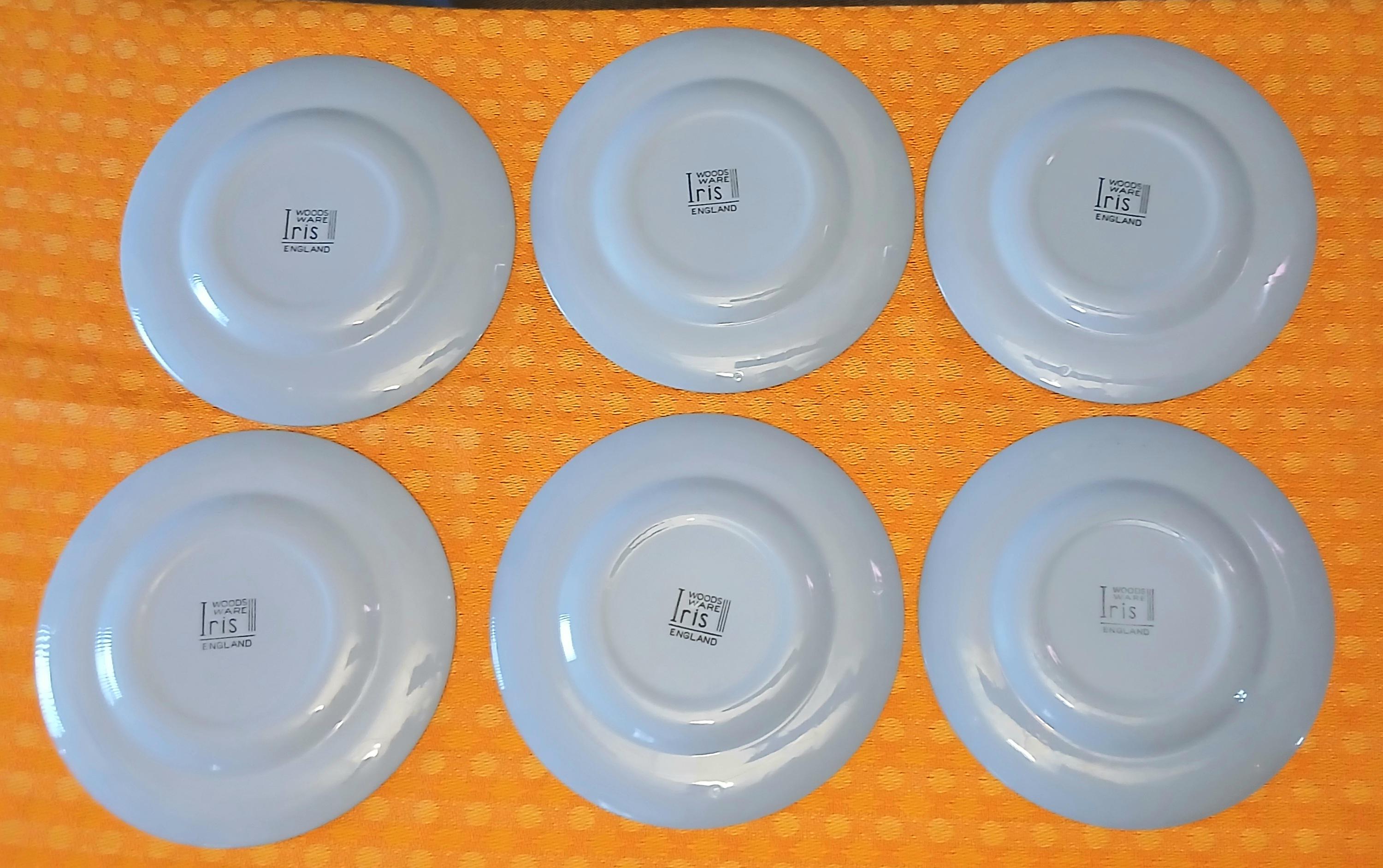 Set of 6 Vintage 1940s Wood's Ware Iris Side Plates, Pastel Blue