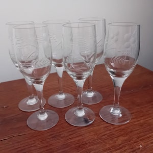 Six Sherry Glasses with Foliage Decoration