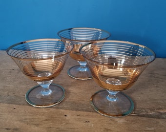 Set of Three Gold Banded Glass Ice Cream Bowls