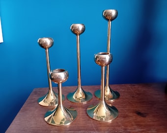 Five Piece Solid Brass Candlestick Set