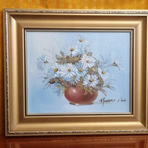 Vintage Daisy Oil Painting by Robert Cox, Signed Floral Wall Art
