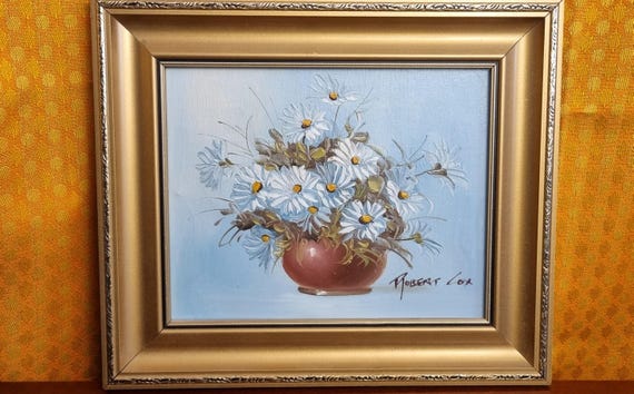 Vintage Daisy Oil Painting by Robert Cox, Signed Floral Wall Art
