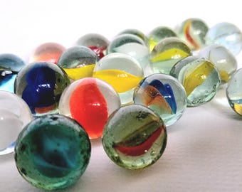 Vintage Glass Marbles: Retro Toy Set of 25