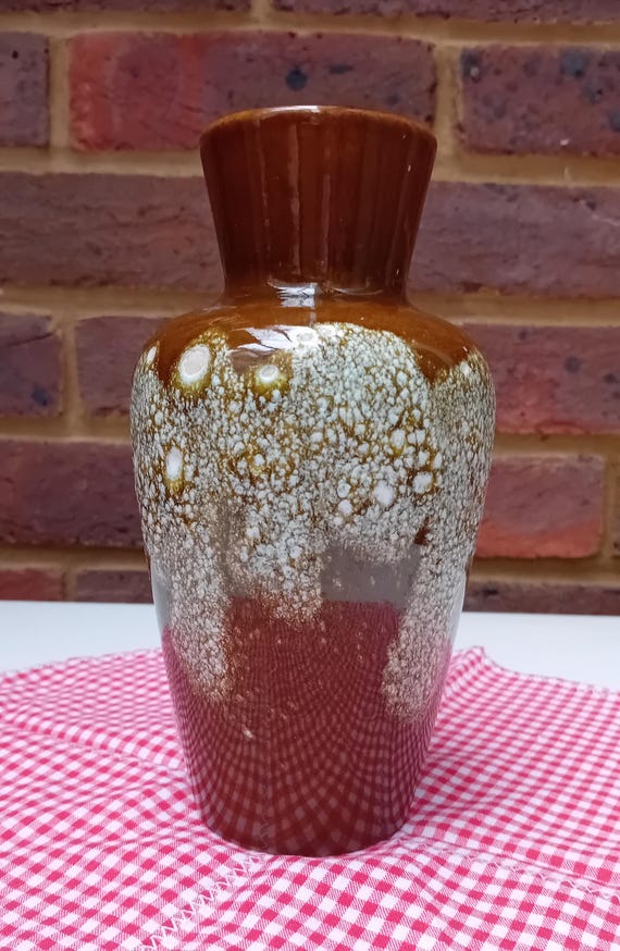 Brown Fat Lava Vase: Vintage West German Pottery Flower Brown Fat Lava Vase: Vintage West German Pottery Flower