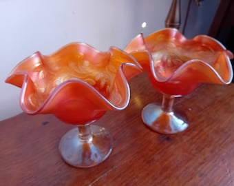 Vintage Carnival Glass Bonbon Dishes: Mid-Century Floral Bowls