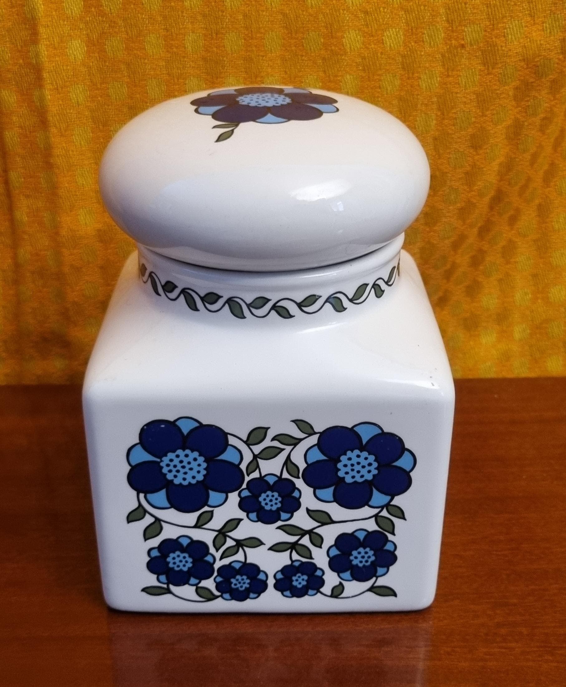 Vintage Taunton Vale Ceramic Storage Jar: Blue Daisy Kitchen Canister