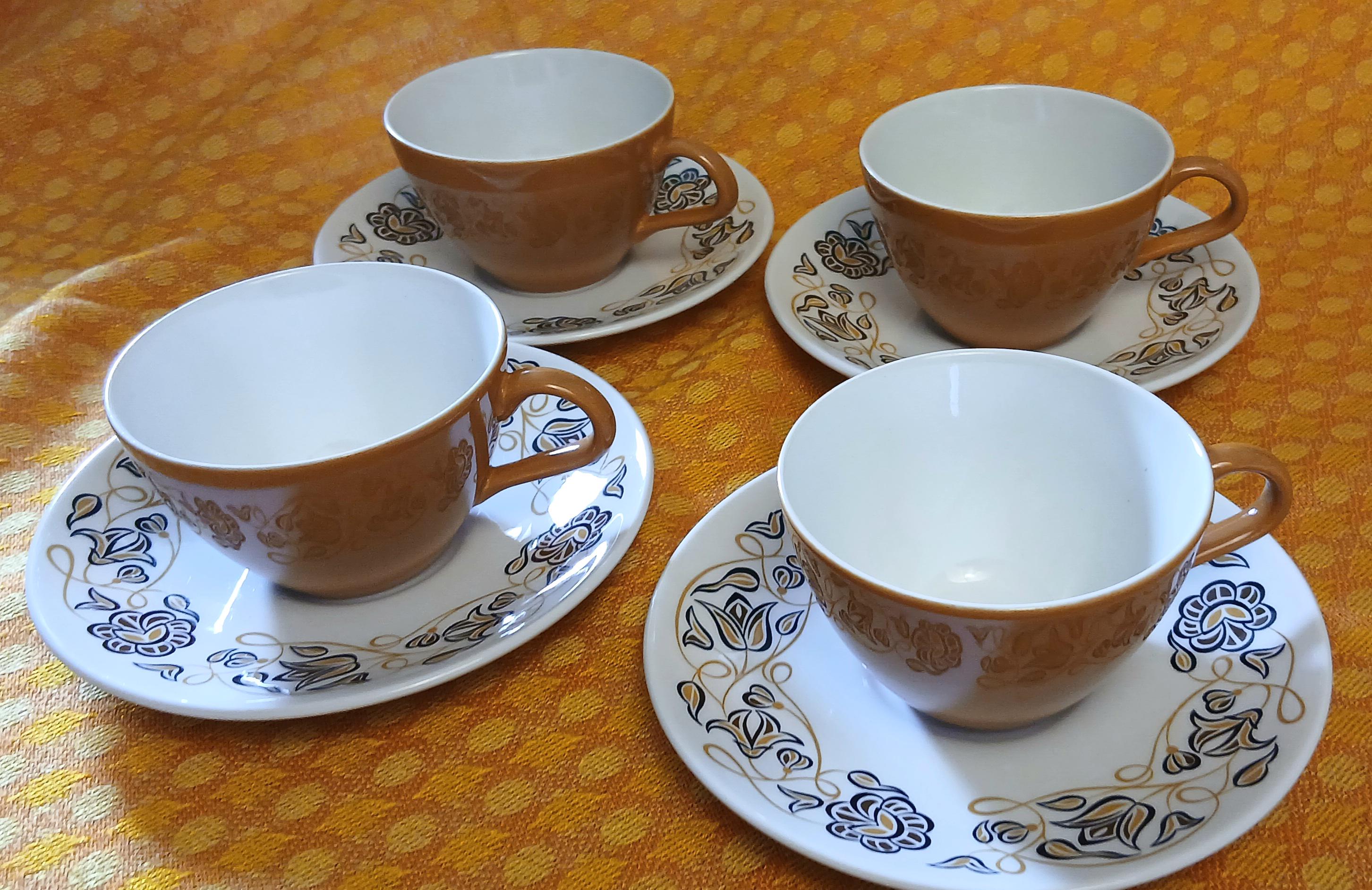 Vintage Poole Pottery Desert Song Tea Cups and Saucers, Mid