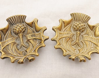 Pair of Brass Souvenir Thistle Trinket Dishes from Scotland