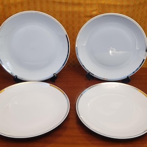Bohemia of Carlsbad Czechoslovakian Lunch Plates, Small Dinner Plates, Porcelaine Fine de Boheme, White and Silver  Vintage Dining, Dinner