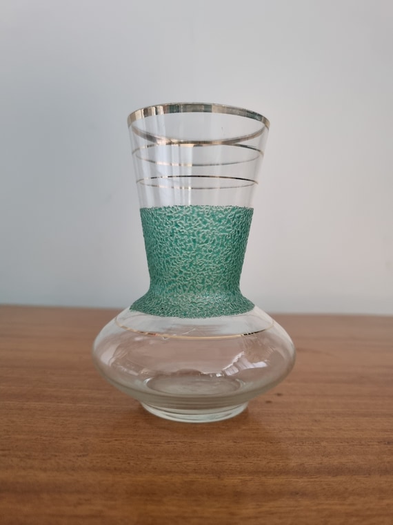 Frosted Glass Posy Vase: 1950s Woolworths Mini Vase, Green & Gold Retro Decor