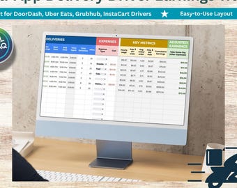 Delivery Driver Income & Expense Tracker Spreadsheet | DoorDash, Uber Eats, Instacart, Amazon Flex