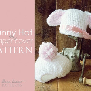 Bunny Hat and Diaper Cover PDF Pattern 0-12mths image 1