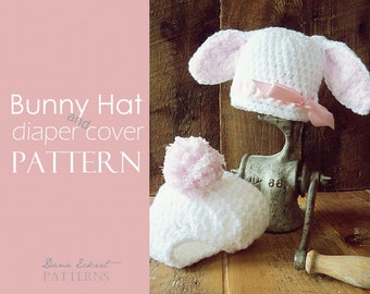 Bunny Hat and Diaper Cover  PDF Pattern (0-12mths)