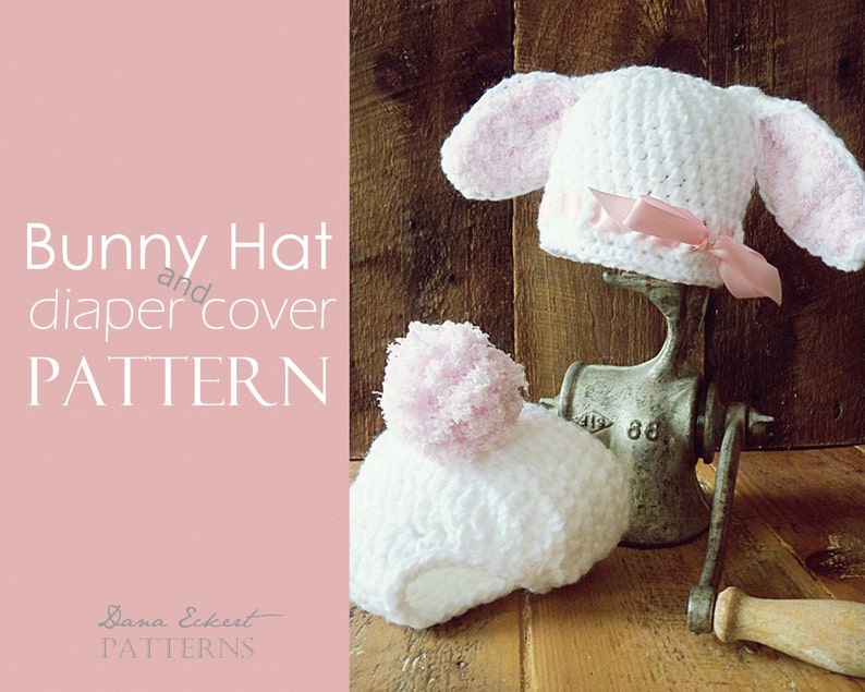 Bunny Hat and Diaper Cover PDF Pattern 0-12mths image 1
