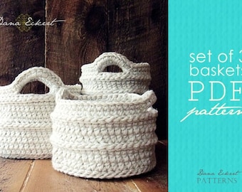 Set of 3 Crochet Basket  PDF Pattern