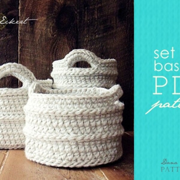 Set of 3 Crochet Basket  PDF Pattern