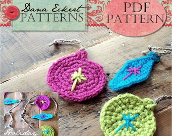 Set of 3 Holiday Ornament  PDF Pattern (bonus garland tutorial)