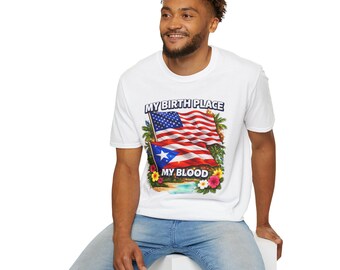 Min födelseplats Mitt blod Puerto Rico-flagga T-shirt | Tropisk blommig stolthet