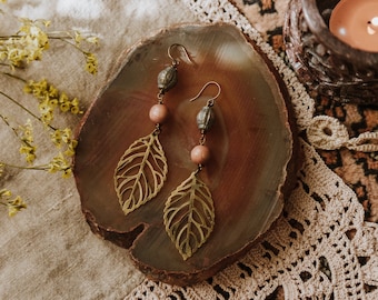 springs return. a pair of lightweight boho botanical earrings with earthy beads.