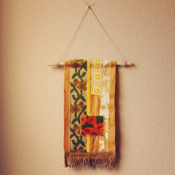 samara. a tattered textile bohemian gypsy flag.