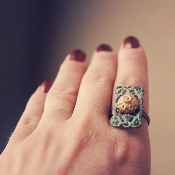 isabella.  a feminine patina ring with a touch of sparkle.