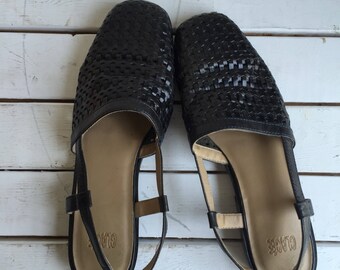 Vintage 90's Woven Leather Sandals Slingbacks 6.5 7
