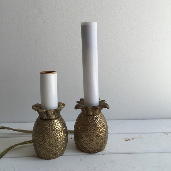 Vintage 70's Pineapple Candle Lights / Bronze Brass Pair Small Lighting