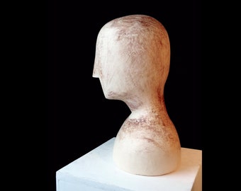 Conceptual modern clay sculpture philosophical minimalist art for collector ceramic bust head unique one of a kind artwork