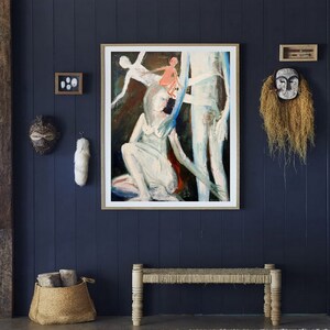 Oil on canvas original painting black white blue orange woman man brain home decoration artwork by Elisaveta Sivas image 7