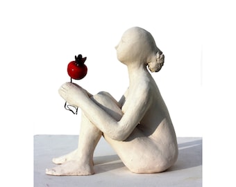 WOMAN WITH POMEGRANATE ceramic figurine collector clay sculpture nude female art lover gift idea unique original artwork by Elisaveta Sivas