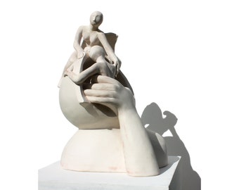 Modern sculpture for interior decoration original clay art ceramic bust figurative artwork conceptual contemporary art brain research