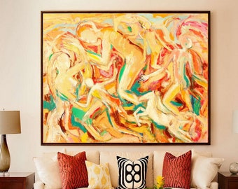 Abstract modern original oil on canvas art studio figurative love man and woman horse equine home decoration large art by Elisaveta Sivas