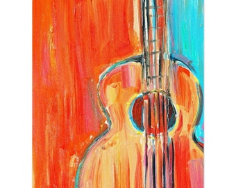 Museum-Quality Matte Paper Fine Art Print gift idea for musician bright guitar orange blue small artwork positive colorful