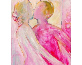 Lovers love art painting by Elisaveta Sivas Fine Art Print gift idea for lover couple relationhip positive pink bright small artwork
