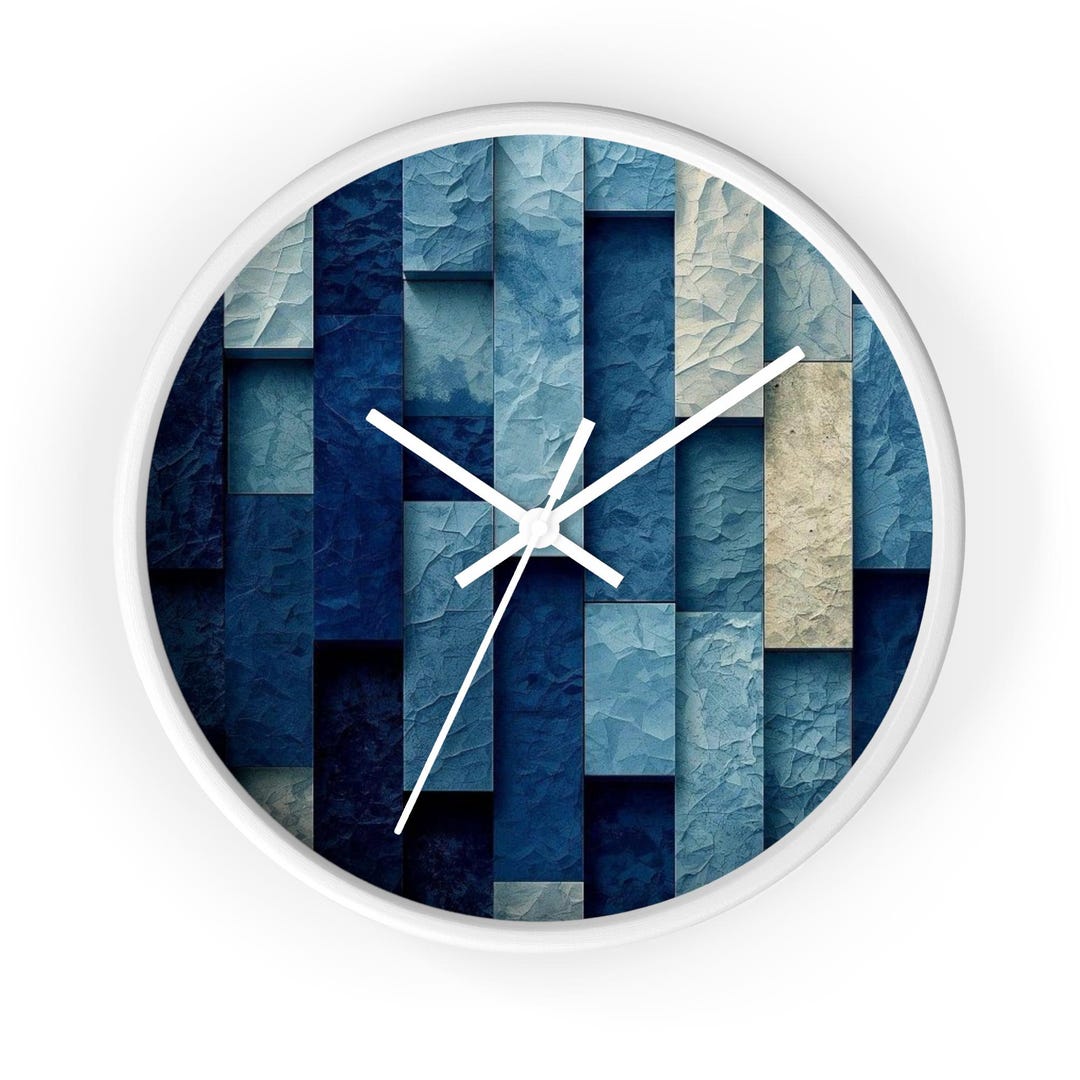 Blue Geometric Tile Pattern Wall Clock | Modern Abstract Home Decor - Etsy