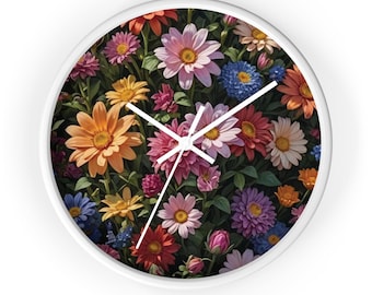 Colorful Floral Bouquet Wall Clock | Daisies and Wildflowers Print