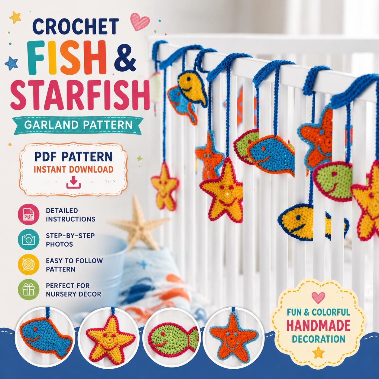 37 Starfish Crochet Patterns for Sea-Inspired Amigurumi, Plush, and Decor 30 Crochet Fish and Starfish Garland