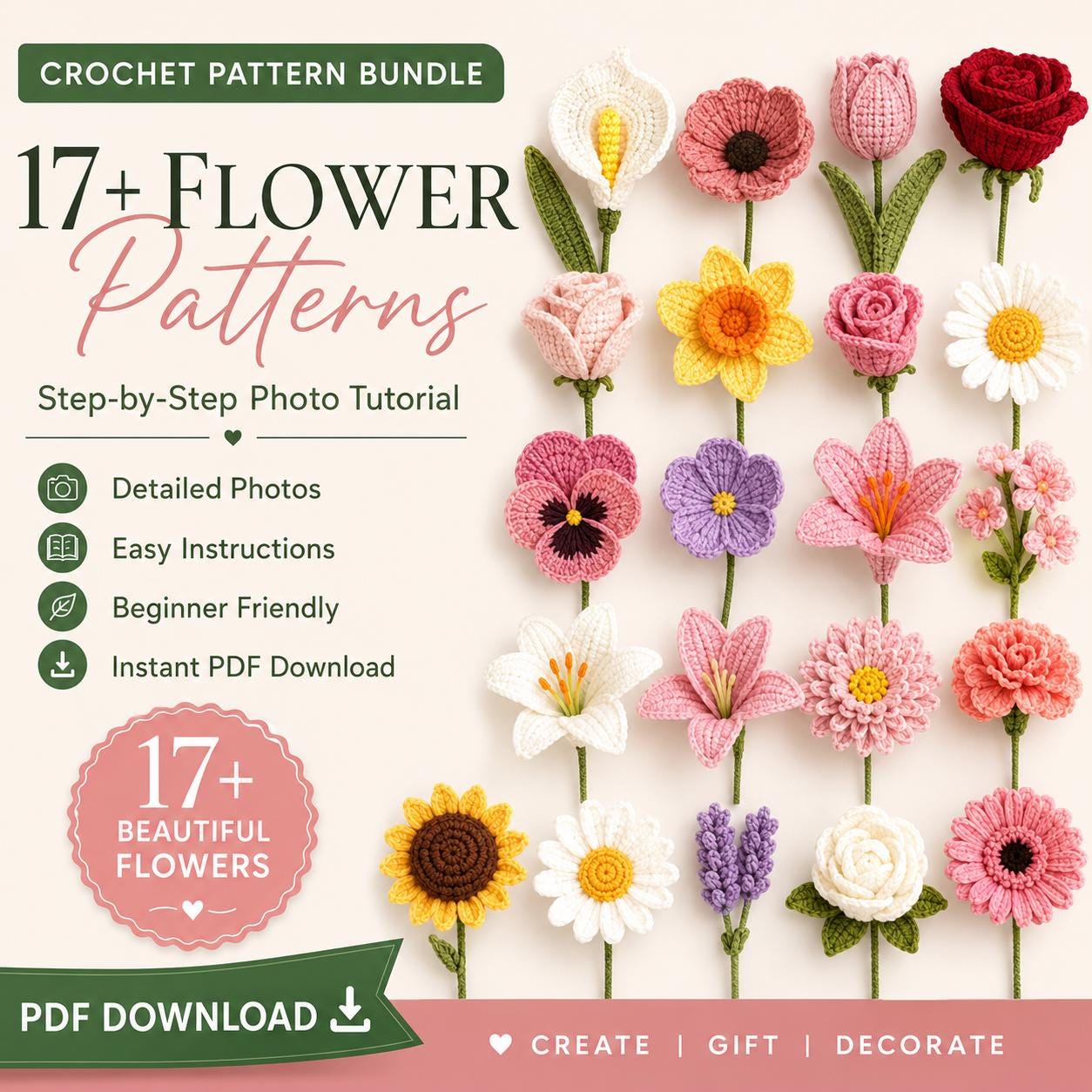17+ Crochet Flower Patterns Bundle PDF