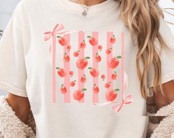 Comfort Colors Teacher Shirt, Coquette Apple Teacher Tee, Apple Bow Shirt, Teacher appreciation tee shirts, Back to School Teacher Top