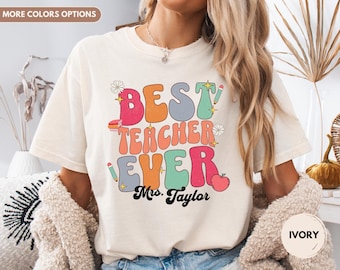 Retro Floral Teacher Shirt, Custom Teacher Name Tee, Comfort Colors, Teacher Appreciation Gift, Personalized Teacher, Back to School