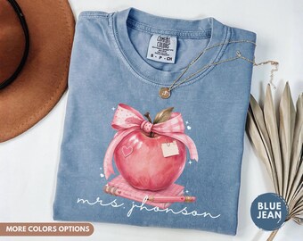 Personalized Teacher Name Shirt, Coquette Apple Teacher Shirt, Comfort Colors Tee, Teacher Appreciation Gift, Back to School