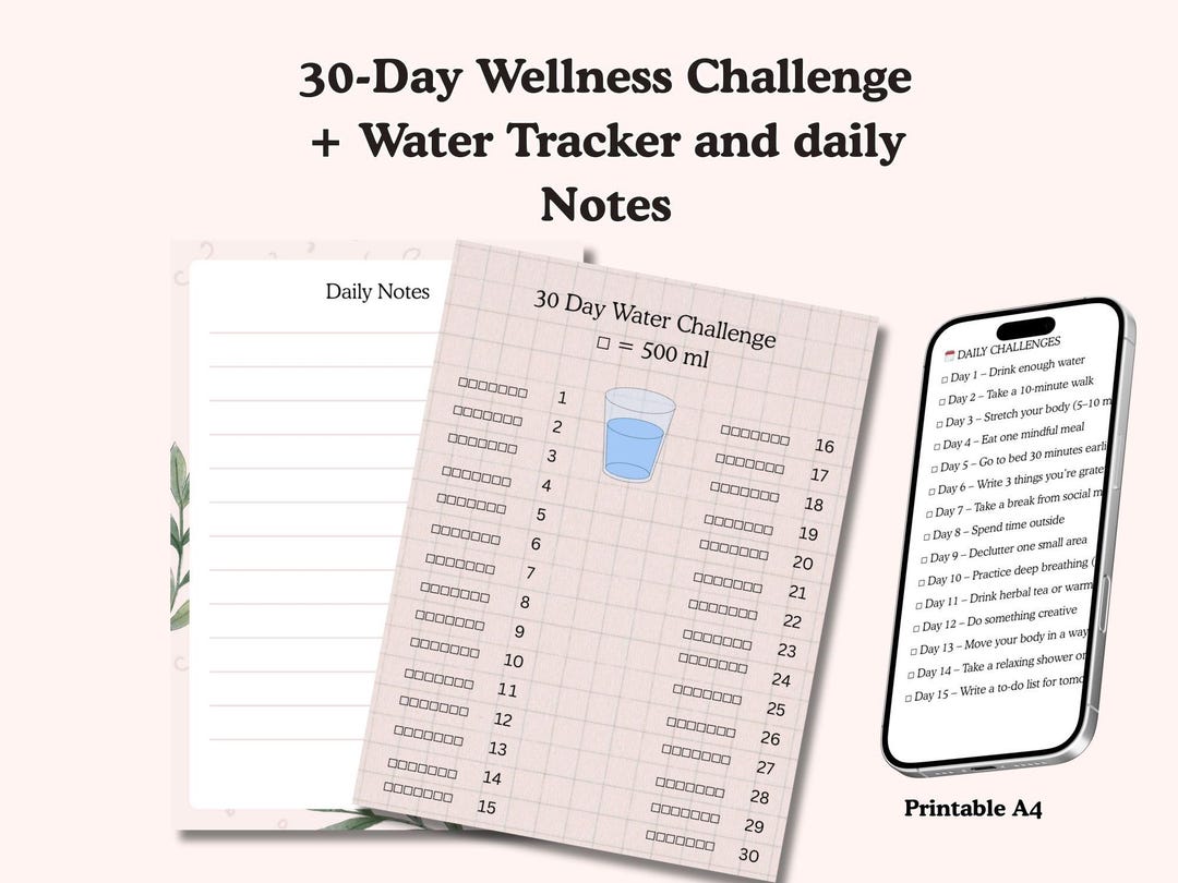 30-day Wellness Challenge + Water Tracker | Self Care Habit Tracker ...