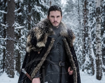Disfraz de Jon Snow / Traje de cosplay de Juego de Tronos / Aspecto de cuero negro de la Guardia de la Noche / Disfraz de Jon Snow de la serie de TV