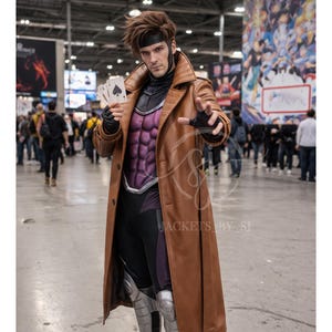 Gambit Cosplay Trenchcoat, X-Men Remy LeBeau-kostym, brun läderjacka för Halloween och Comic Con